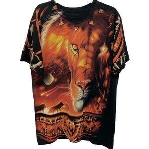 Vintage Liquid Blue 2001 Wildlife Lions Graphic Tee Size M